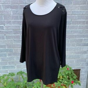Chico’s Black Wrinkle Free 3/4 sleeves Scoop Neck Pullover Top 2/12/medium